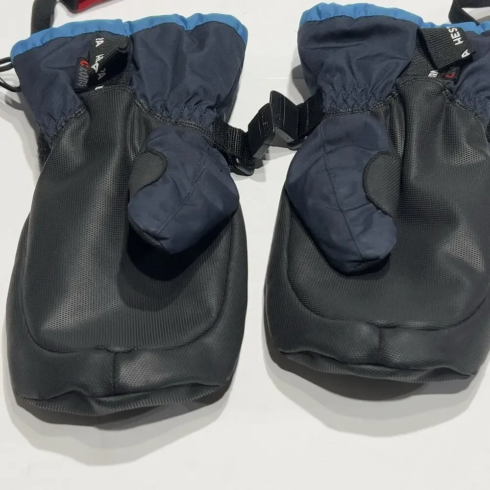 Hestra Kids Ski Mittens Size 5 Navy Blue Black Leather Palm Winter Snow Mitts